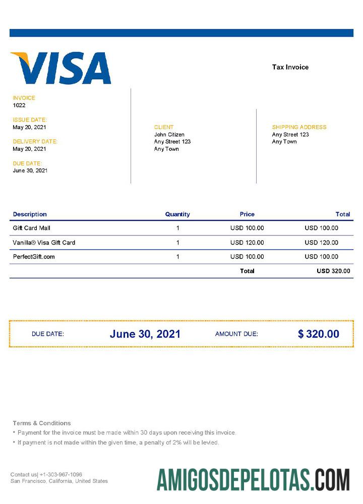 imprimível Modelo de fatura de visto dos EUA